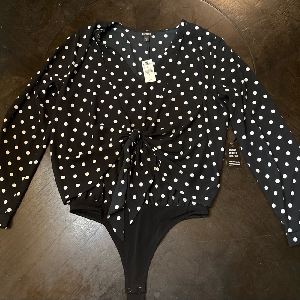 Express Black and White Polka Dot Bodysuit